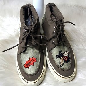 Sneakers Shoes Mid Top Size 9 Brown Canvas Hand Painted Embellished Bee Unique